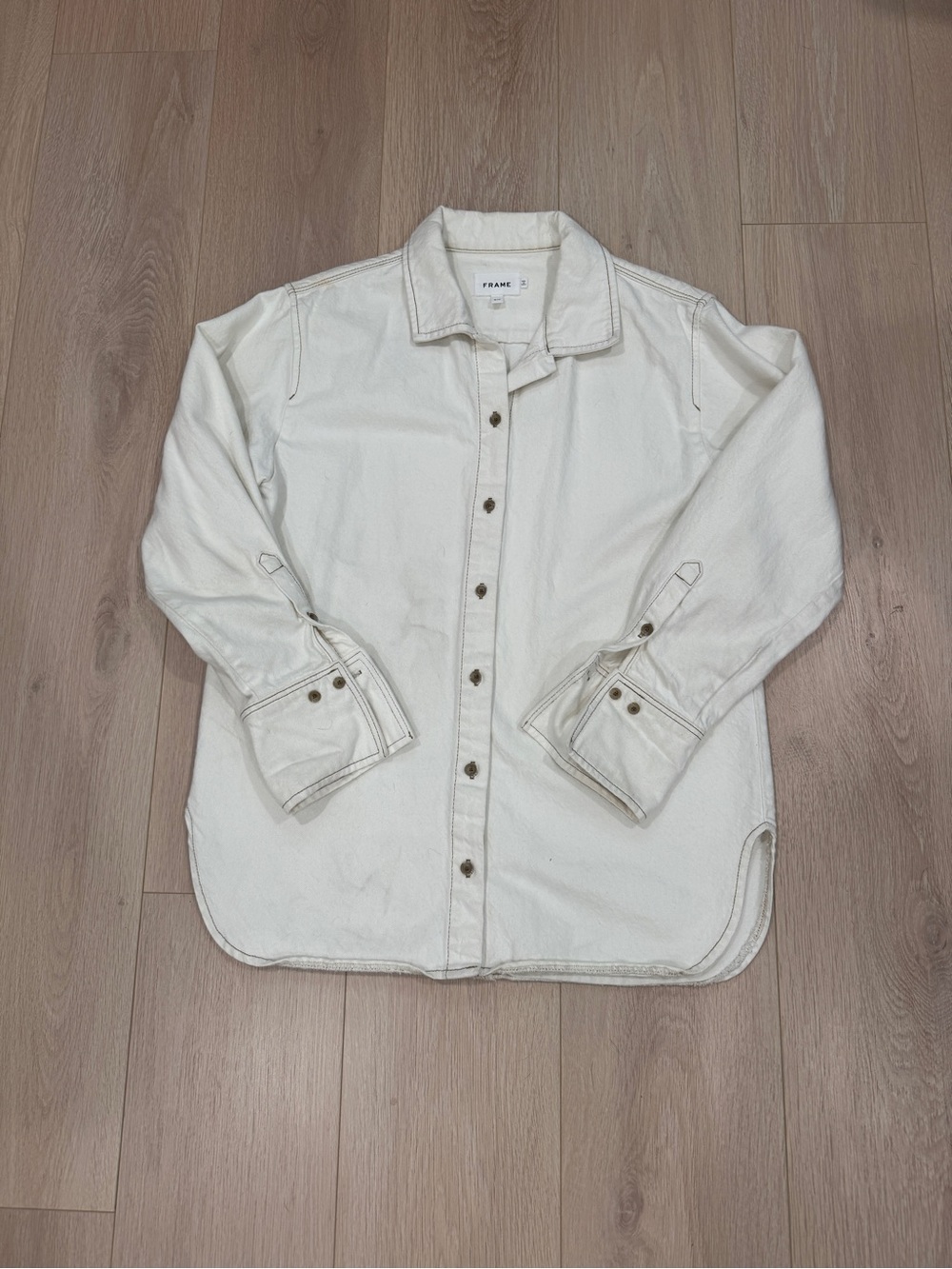 Frame Denim Off-White Button-Front Shirt Jacket